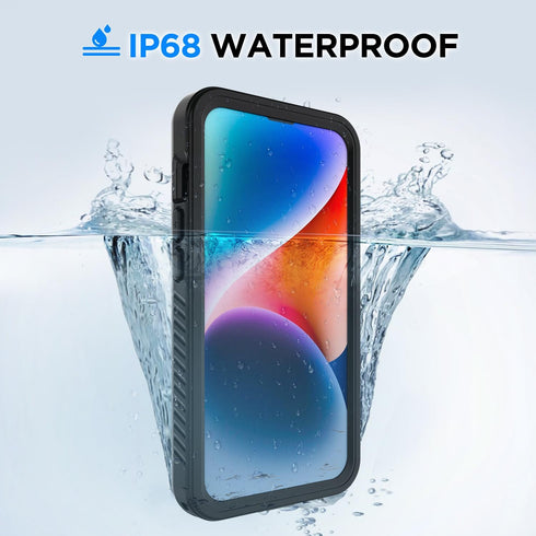 iPhone 14 Waterproof Case with Built-in Screen Protector, Heavy Duty Dustproof Shockproof Cover for 6.1" Black.