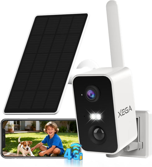 Xega 4G Cellular Security Camera: 10000mAh Battery, No WiFi Need, Pan 180, Motion