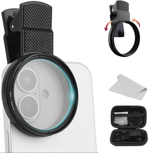 Grenben 52mm Clip-on CPL Phone Camera Filter Kit, Circular Polarizer Filter, CPL Polarizer