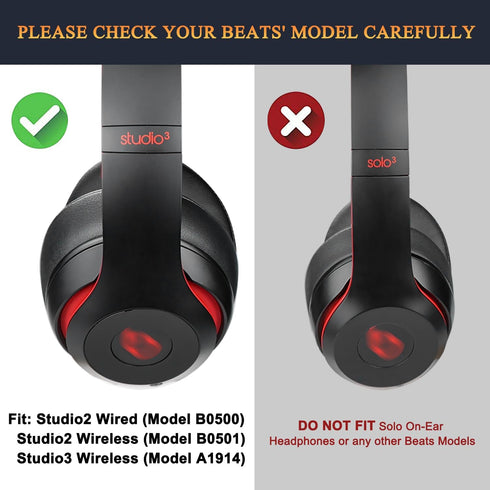SoloWIT Cooling Gel Replacement Ear Pads Cushions for Beats Studio 2 & Studio 3 Wired & Wireless Headphones, Studio3 Studio2 Earpads with High-Density Noise Isolation Foam, Added Thickness - Black
