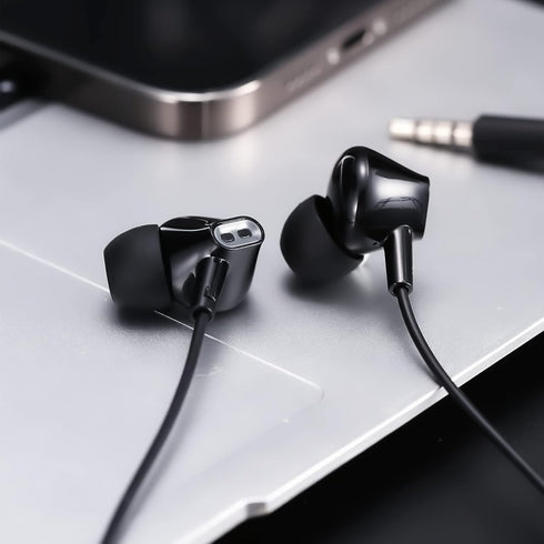 Wired Earbuds Headphones with Microphone, Noise Isolating Stereo Bass, In-Ear Earphones for Smartphones, Tablets, Black