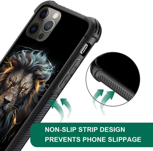 DJSOK Black and Gold Lion Case for iPhone 13 Pro - Rugged Dual Layer Shockproof Cover for Men, Boys, and Girls.