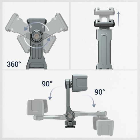 Phone Mount for Camera Hot Shoe, Aluminum Camera Hot Shoe Phone Holder with 2 Additional Cold Shoe Mounts, 360°