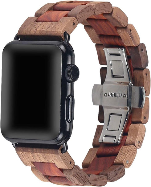 AIYIBEN Wooden Watch Band 42mm 44mm 45mm 49mm with Stainless Steel Butterfly Buckle