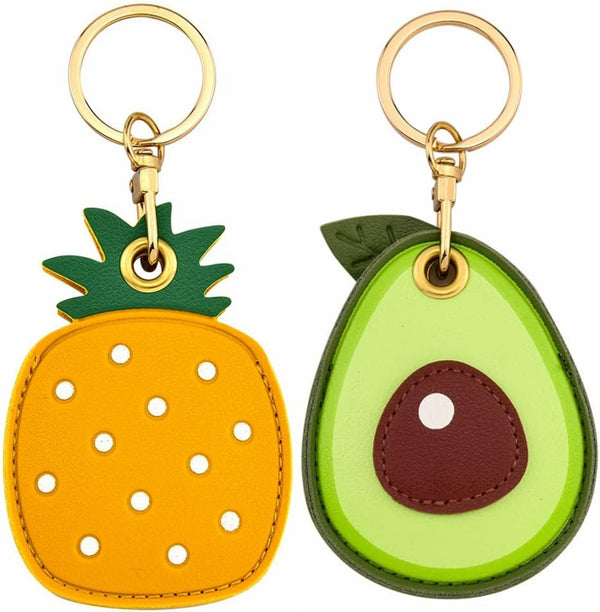 2 Pack 3in1 Cartoon Protective Case for Airtag - Samsung Galaxy SmartTag Cases, Tile Keychain (1 Avocado & 1 Pineapple)