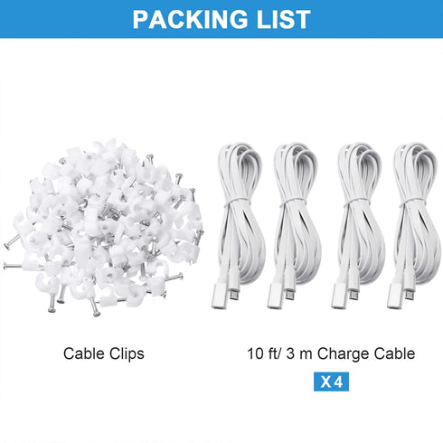 Sumind 10 ft Micro USB Extension Cable (4 Pcs) - Female to Male, Compatible with Wireless Security Cameras, White.