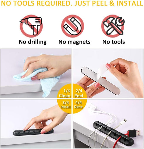 Cable Clips Cord Management Organizer, 3 Packs Silicone Adhesive Hooks for Desktop and Office
