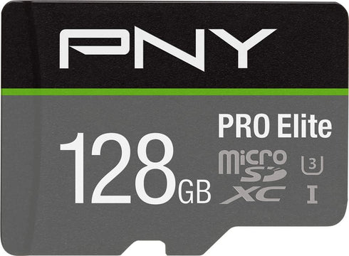 128GB PRO Elite Class 10 U3 V30 microSDXC Flash Memory Card - PNY, 100MB/s, 4K UHD