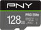 128GB PRO Elite Class 10 U3 V30 microSDXC Flash Memory Card - PNY, 100MB/s, 4K UHD