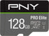 128GB PRO Elite Class 10 U3 V30 microSDXC Flash Memory Card - PNY, 100MB/s, 4K UHD