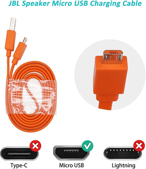 Alitutumao USB Charging Cable for JBL Flip 2, 3, 4, Charge 2, 3, Pulse 2, 3, Clip 2 - Upgrade Flat Replacement.