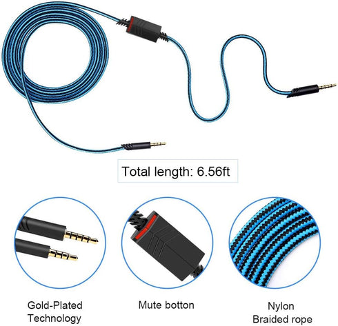 Replacement Audio Cable, Compatible with Astro A40 A40TR Gaming Headset, Inline Mute Wire (Blue)
