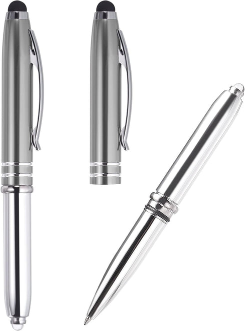 PATIKIL 2 Pack Ballpoint Pen with Stylus Tip and LED Flashlight, 1.0mm Medium Point, Black Ink, Gray