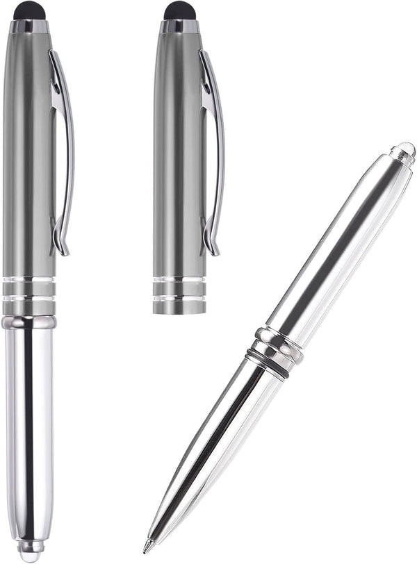 PATIKIL 2 Pack Ballpoint Pen with Stylus Tip and LED Flashlight, 1.0mm Medium Point, Black Ink, Gray