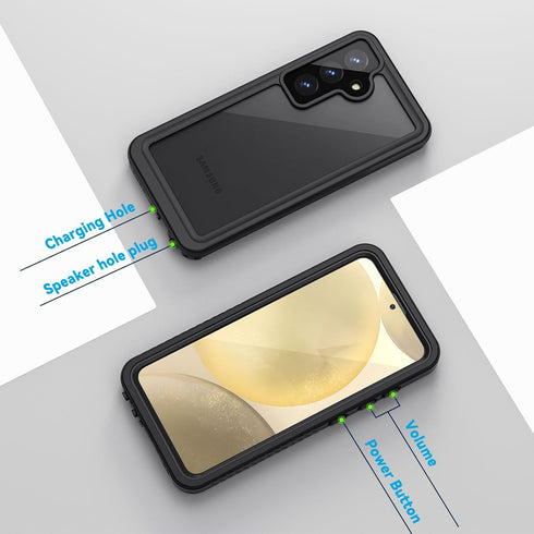 Lanhiem Galaxy S24+ Case, Rugged IP68 Waterproof & Dustproof Cover with Built-in Screen Protector, 6.7" Black/Clear.