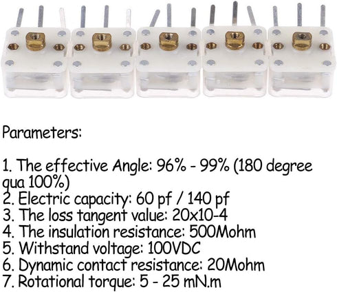 Acxico 5Pcs 223p Duplex Radio Variable Capacitor - 60pf/140pf 2.1mm Hole Shaft for Pocket Radio Accessories