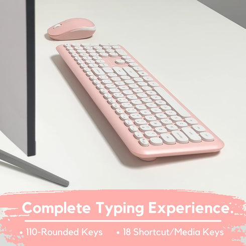 X9 Pink Keyboard and Mouse Combo - 2.4G Wireless Cute Colorful Wireless Set (110 Keys and 18 Shortcuts) for PC and