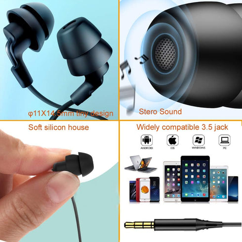 Soft Noise Cancelling Sleep Earphones with Mic, In-Ear Buds for Side Sleepers, 3.5mm Jack, Black - Ideal for Travel &