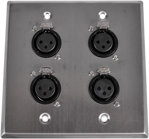 Seismic Audio Speakers Stainless Steel Wall Plate - 2 Gang with 4 XLR Female Connectors by Seismic Audio