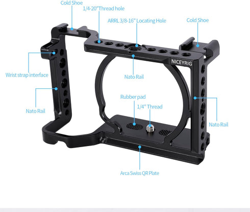 NICEYRIG Cage for Sony Alpha A6700 Mirrorless Camera with QD Hole, NATO Rails & Cold Shoe Mounts