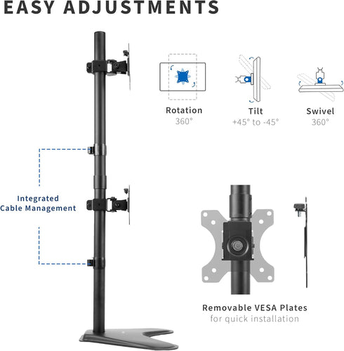 VIVO Free-Standing Dual Monitor Desk Stand, Holds 2 Ultrawide Screens up to 34 inches, Black, STAND-V002L