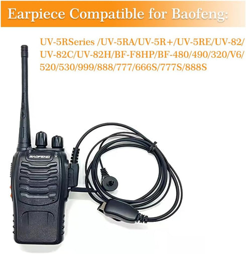 Walkie Talkies Earpieces (2 Packs) with Mic, 2 Pin Covert Air Acoustic Tube Headset for Baofeng UV-5R, Kenwood