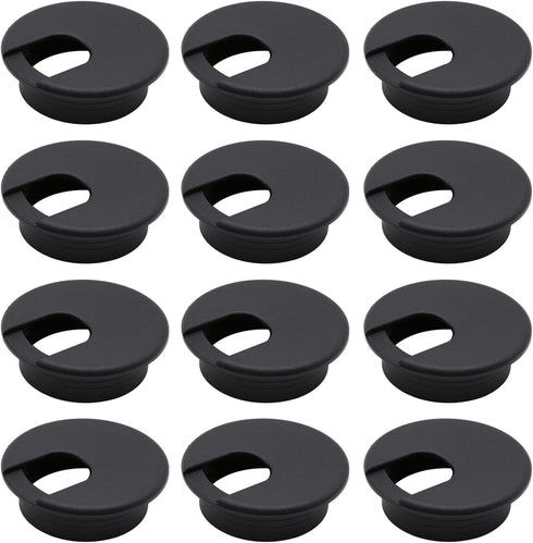 12 Pack 2 Inch Black Desk Grommet Kit, Plastic Cover for Office Wire Cable Hole Organizer