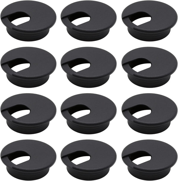 12 Pack 2 Inch Black Desk Grommet Kit, Plastic Cover for Office Wire Cable Hole Organizer