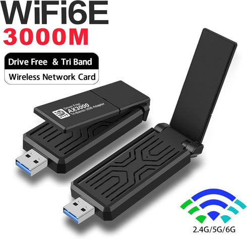 Gaming WiFi Adapter for PC, 6GHz USB WiFi Adapter, IEEE802.11AX, AXE3000 Wireless Gigabit Speed Up to 5.3Gbps