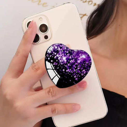 Expanding Mobile Cell Phone Grip, Heart Shape Glass Holder for Smartphones, Collapsible Stand (Black Purple)