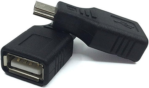 USB 2.0 Type A to Mini USB 5-Pin Adapter - 2 Pack, Black