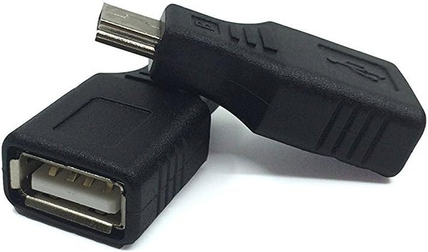 USB 2.0 Type A to Mini USB 5-Pin Adapter - 2 Pack, Black