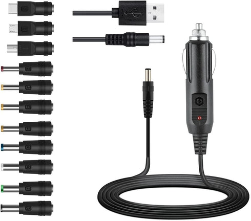 GutReise Universal 12V Car Charger (Max 10A) + 5V DC Power Cable with 11 Connectors for Various Devices