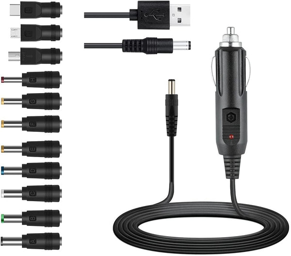 GutReise Universal 12V Car Charger (Max 10A) + 5V DC Power Cable with 11 Connectors for Various Devices