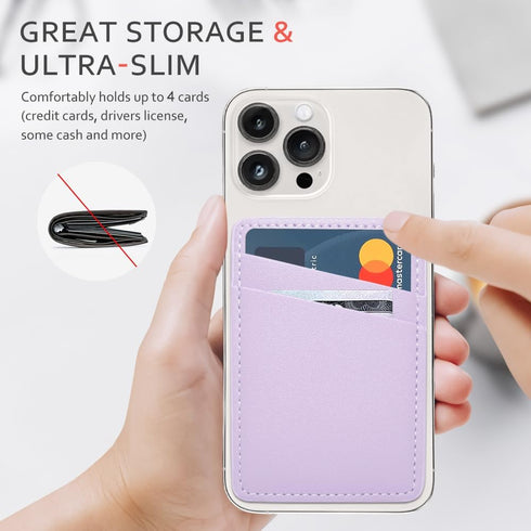 Leather Phone Wallet Stick On, Card Holder for Phone Case Compatible with iPhone, Samsung and Android - White, Purple