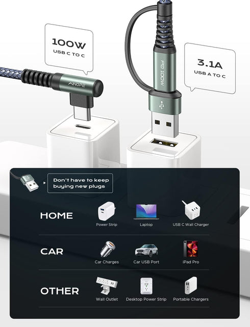 AINOPE 100W USB C to USB C Cable 3.3ft, Fast Charging Right Angle Cable for MacBook Air/Pro, iPad Pro, Samsung Galaxy