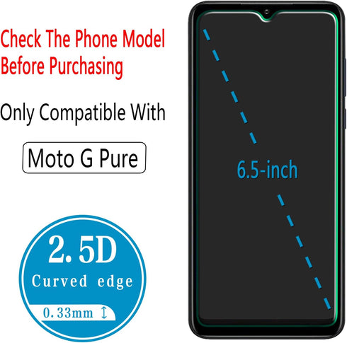 HPTech Screen Protector (2 Pack) for Motorola Moto G Pure, Tempered Glass, Easy to Install, Anti Scratch