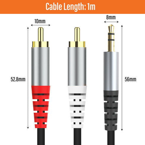 RCA to 3.5mm AUX Cable (1M/3.3Feet) - 3.5mm 1/8 to RCA 2-Male Headphone Jack Adapter for Speakers