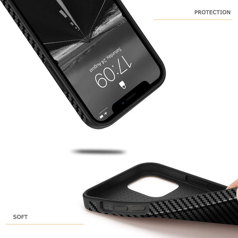 Tasikar iPhone 12 Mini Case Carbon Fiber Leather Design with TPU Hybrid Slim Case (Black)