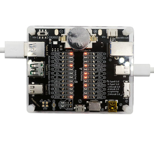USB Cable Tester Board, USB Cable Checker Data Wire with Acrylic Case for Type-C, Micro, Type A, Type B