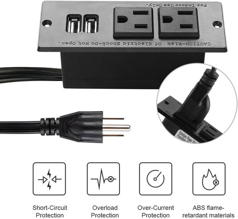 Conference Recessed Power Strip Socket with USB Ports, Desktop Charging Station with 2-Outlets and 2 USB Ports
