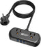 2Ft Extension Cord, SUPERDANNY Mini Surge Protector with 2 Wide-Spaced Outlets, USB Power Strip