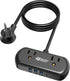 2Ft Extension Cord, SUPERDANNY Mini Surge Protector with 2 Wide-Spaced Outlets, USB Power Strip