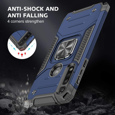 HNHYGETE Tough Rugged Case for Moto G Power 2020, Shockproof with Screen Protector, 360 Rotation Ring Kickstand, Blue
