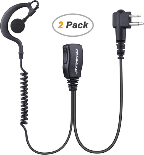(2 Pack) Walkie Talkie Earpiece, G Shape 2-Pin 2.5mm/3.5mm Headset with PTT Mic for Motorola Two-Way Radios