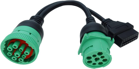 J1939 ELD Splitter Y Cable, Green Type-2 J1939 Male to Female to OBD II Splitter Cable for Freightliner ELD