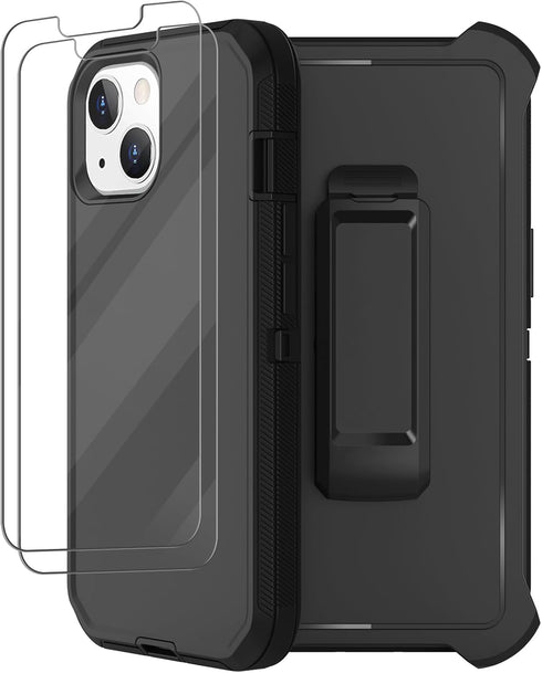 RubCase for iPhone 13 Case with Belt Clip Holster, 2 x Screen Protector,