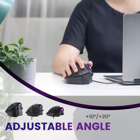 Perixx PERIMICE-520 Wired USB Ergonomic Programmable Trackball Mouse, Adjustable Angle, 8 Button Design, Black
