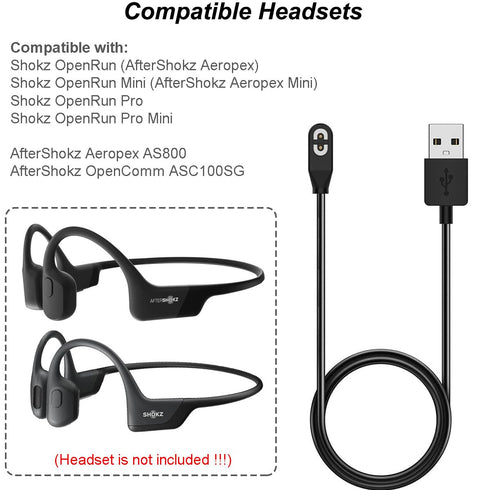 Charging Cable for Shokz OpenRun, OpenRun Pro, OpenRun Mini, AfterShokz Aeropex AS800, OpenComm ASC100SG, Replacement USB Charger Cable Cord Bluetooth Headphones Accessories (3.3ft/1m)