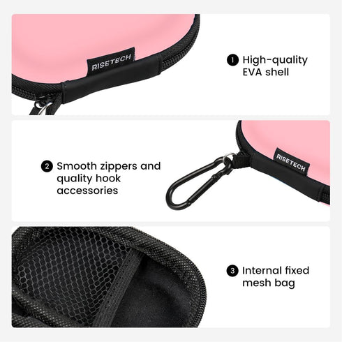 Hard EVA Earbud Case, Small Zipper Pouch for Wired Earphones, Compatible with Oval Wireless Earbuds (Pink)